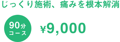 90分コース9,000円 じっくり施術、痛みを根本解消