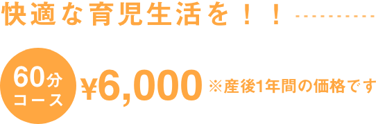 60分コース6,000円(産後1年の価格です) 快適な育児生活を！